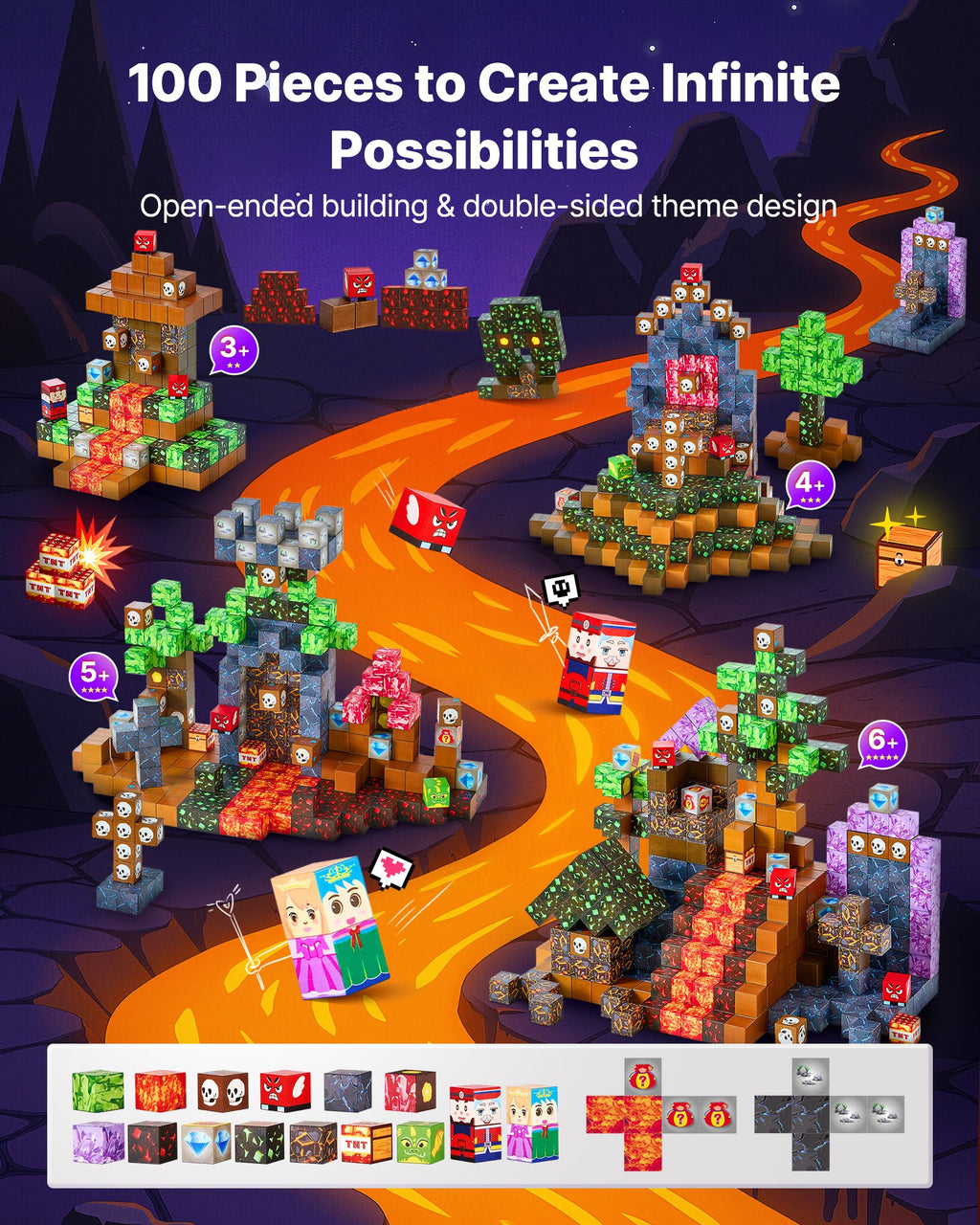 Magnetic Blocks 100 PCS Dark Castle Set STEM Montessori Sensory Toys