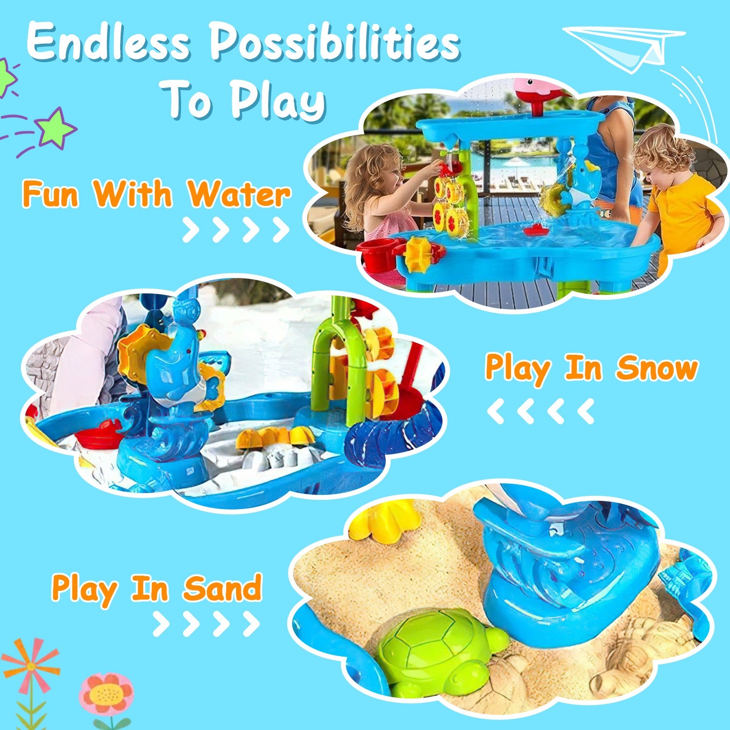 1Set Kid Sand Water Table Toddler Water Activity Table Rain Showers Play Table Toy For 3 To 6 Years Old Sensory Exercise Friendship Building
