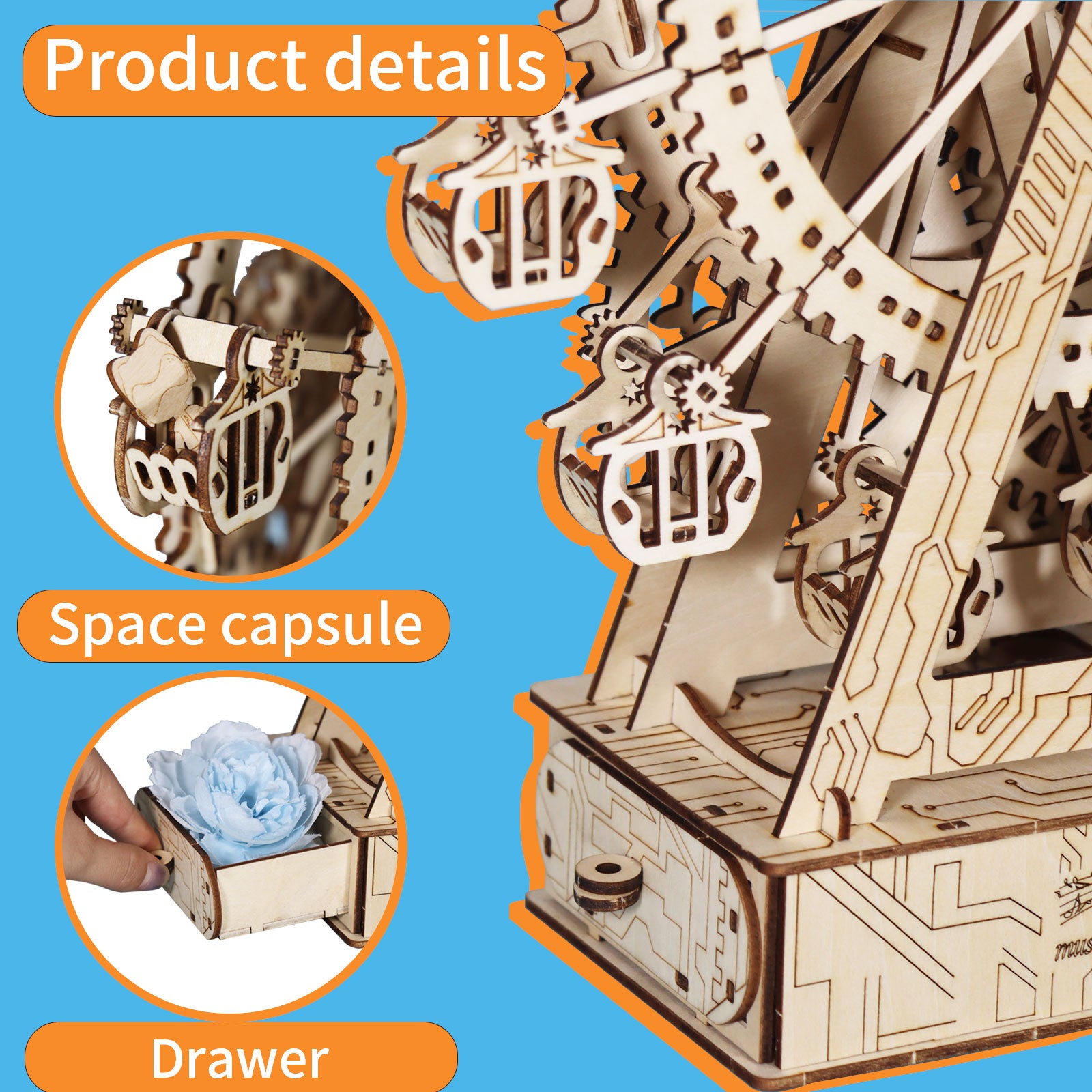 3d Wooden Puzzle Gear Ferris Wheel Music Box You Are My Sunshine Handmade Assembly Model Kit Holidays Birthdays Christmas Gifts