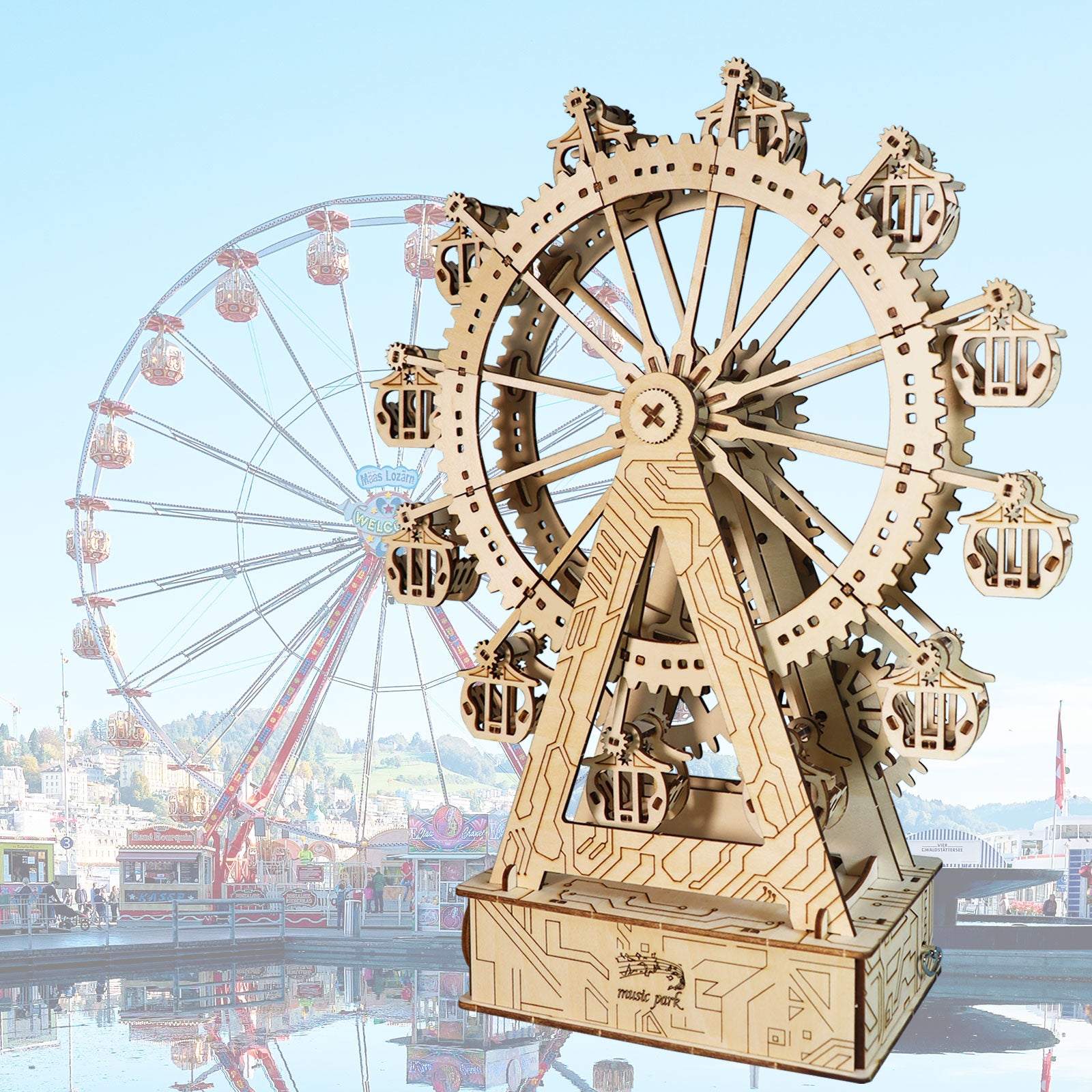 3d Wooden Puzzle Gear Ferris Wheel Music Box You Are My Sunshine Handmade Assembly Model Kit Holidays Birthdays Christmas Gifts