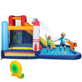 5 In 1 Inflatable Bounce House, Water Slide With 550W Blower, Splash Pool, Trampoline, Climbing Wall, Cannon